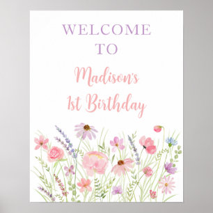 Poster Pink Pastel Fleur sauvage Meadow Baby shower Bienv