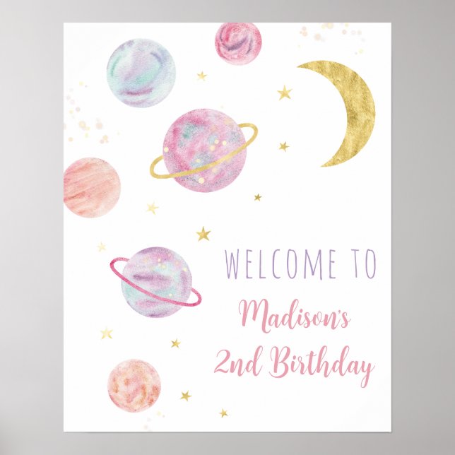 Poster Pink Pastel Two Moon Space Anniversaire Bienvenue (Devant)