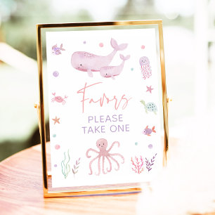 Poster Pink Pastel Under the Sea Baby shower Favor Sign