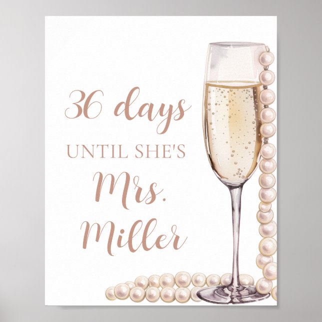 Poster Pink Pearls et Prosecco Jours Jusqu'à ce qu'elle s (Devant)