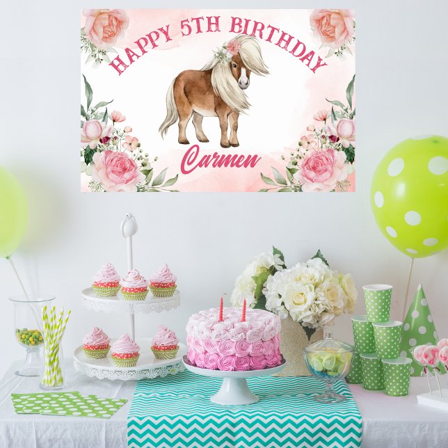 Poster Pink poney anniversaire giddy up cowgirl bannière (Créateur téléchargé)