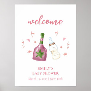 Poster Pink Poppin Champagne Bouteilles Baby shower Bienv