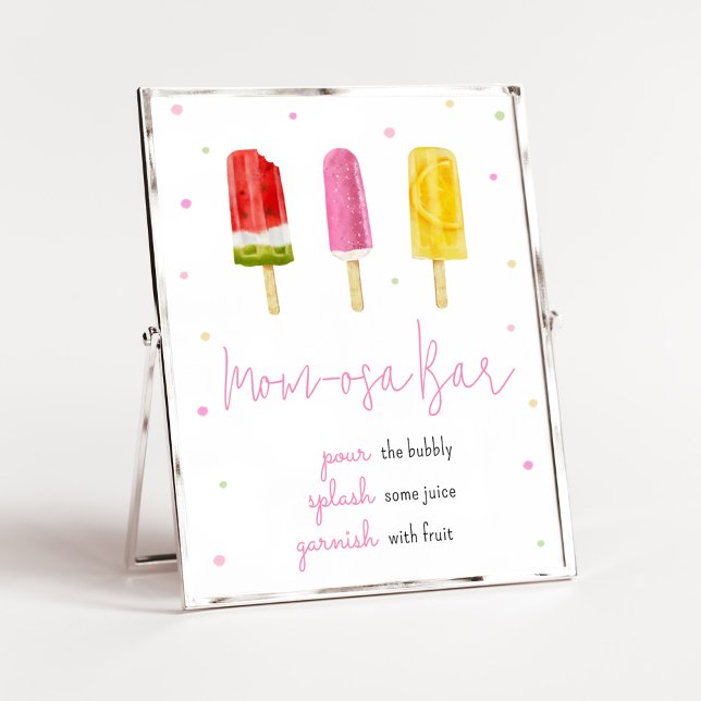 Poster Pink Popsicle Baby shower Maman Osa Bar (She's Ready to Pop Baby Shower Mom Osa Bar Sign)