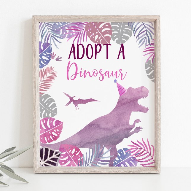 Poster Pink Purple Adopter Un Dinosaure Signal D'Annivers (Créateur téléchargé)