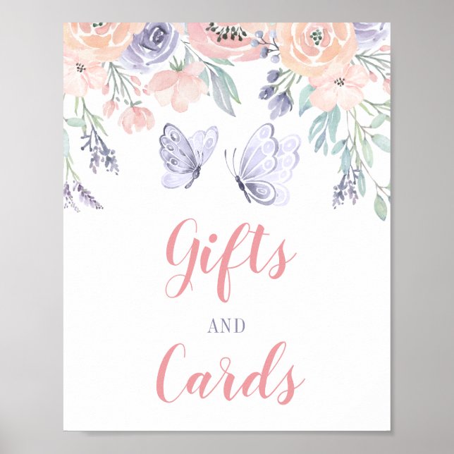 Poster Pink Purple Floral Papillon Cadeaux & Cartes Signa (Devant)
