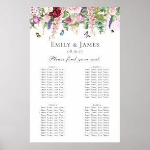 Poster Pink Purple Floral & Papillons Diagramme de siège
