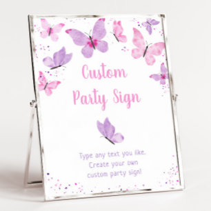 Poster Pink Purple Papillon modifiable Signal d'anniversa