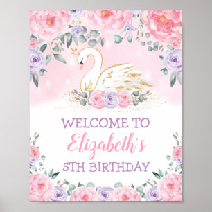 Poster Pink Purple Swan Princess Bienvenue Anniversaire