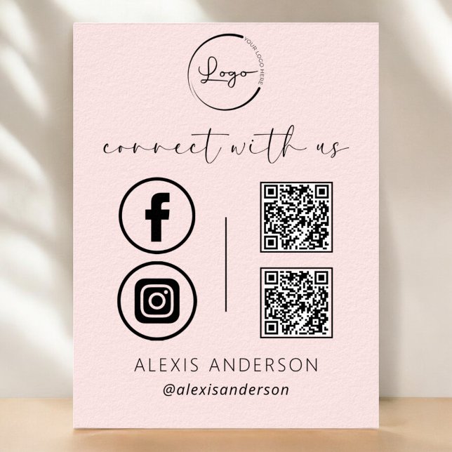 Poster Pink QR Connect Us Business Logo Médias sociaux (Créateur téléchargé)