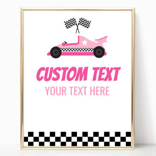 Poster Pink Race Car Racecar Custom Text Party Signal