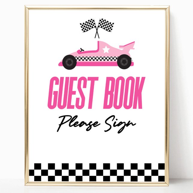 Poster Pink Race Car Racecar Invité Book Party Signal (Créateur téléchargé)