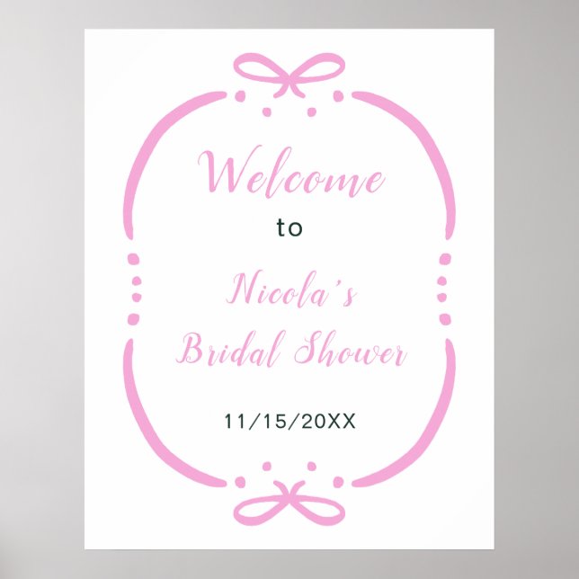 Poster Pink Ribbon Bridal Shower Welcome (Devant)