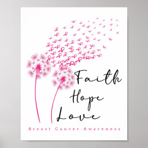 Poster Pink Ribbon Dandelion Faith Hope Love Breast Cance
