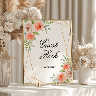 Poster Pink Rose & Gold Livre d'invité Douche Chanteur Po