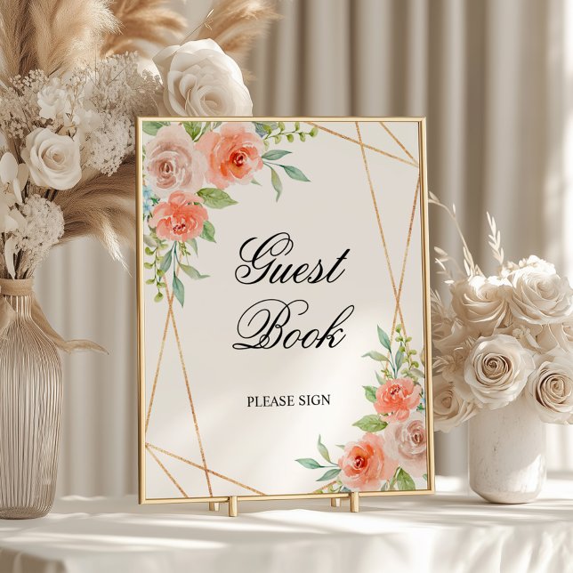 Poster Pink Rose & Gold Livre d'invité Douche Chanteur Po (Créateur téléchargé)