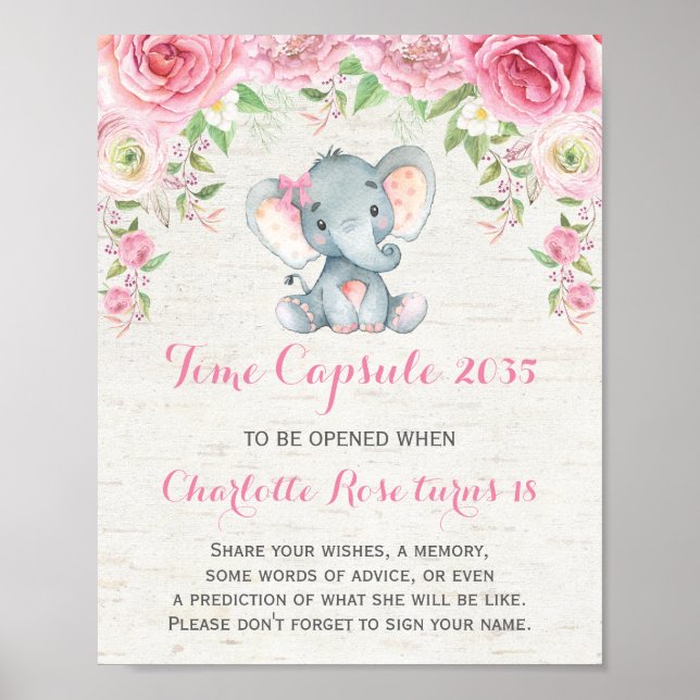 Poster Pink Roses Elephant Temps Capsule 1er Anniversaire (Devant)