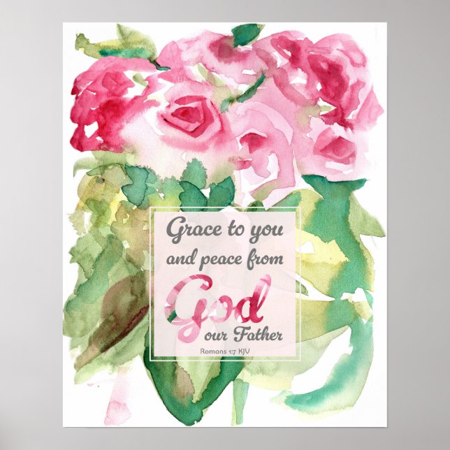 Poster Pink Roses Scripture Romans Grace to You (Devant)