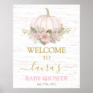 Poster Pink Rustic Pumpkin Baby Shower Welcome sign