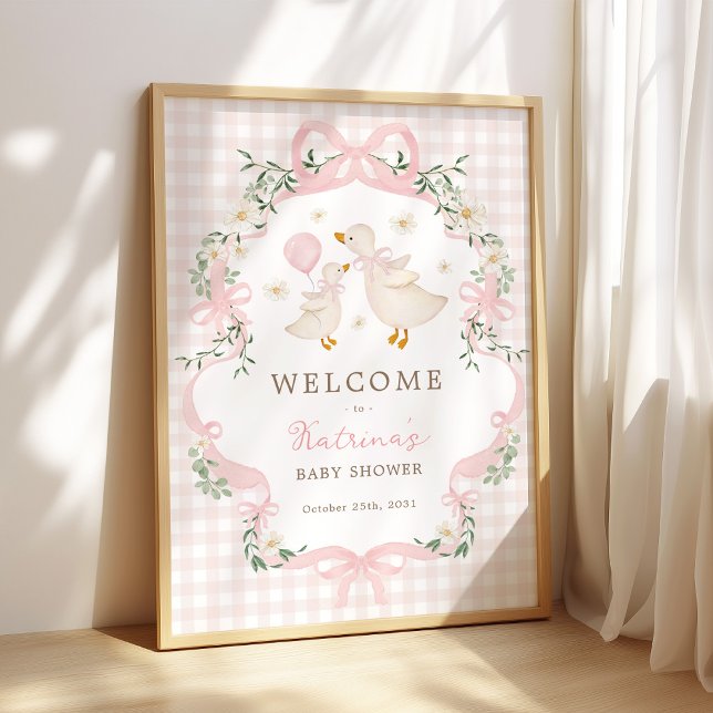 Poster Pink Silly Goose Coquette Bow Baby Shower Welcome (Créateur téléchargé)