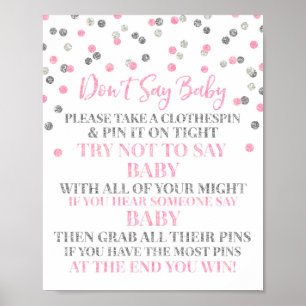 Poster Pink Silver Confetti Ne pas dire Baby Game Sign