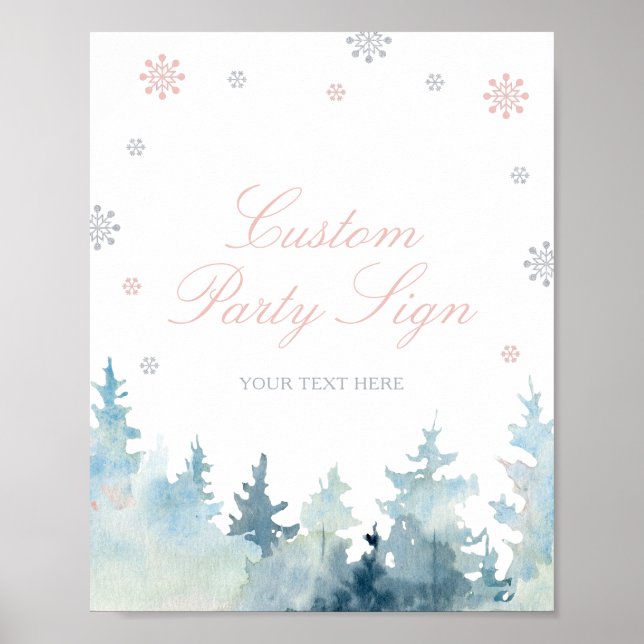 Poster Pink & Silver Winter Wonderland Panneau personnali (Devant)
