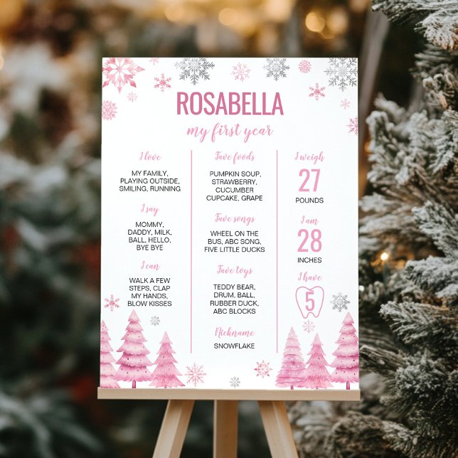 Poster Pink Snowflake Anniversaire de la fête Jalon Poste (Créateur téléchargé)