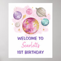 Pink Space Galaxy Planètes Girl Anniversaire Bienv