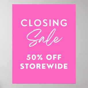 Poster Pink Store Fermer Vente Signal, 50% De Promo