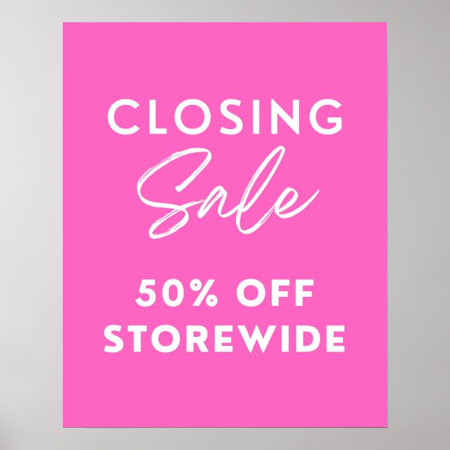Poster Pink Store Fermer Vente Signal, 50% De Promo (Devant)
