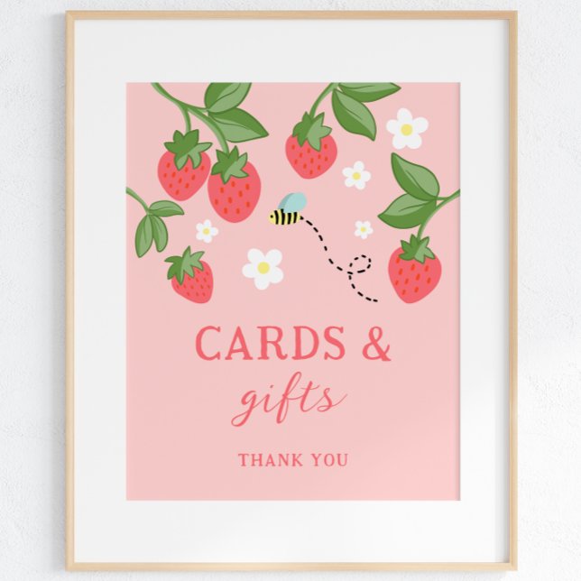 Poster Pink Strawberry Berry Sweet Birthday Party Sign (Créateur téléchargé)