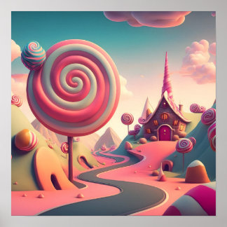 Poster Pink Swirl Lollipop Candy Maison Terrain