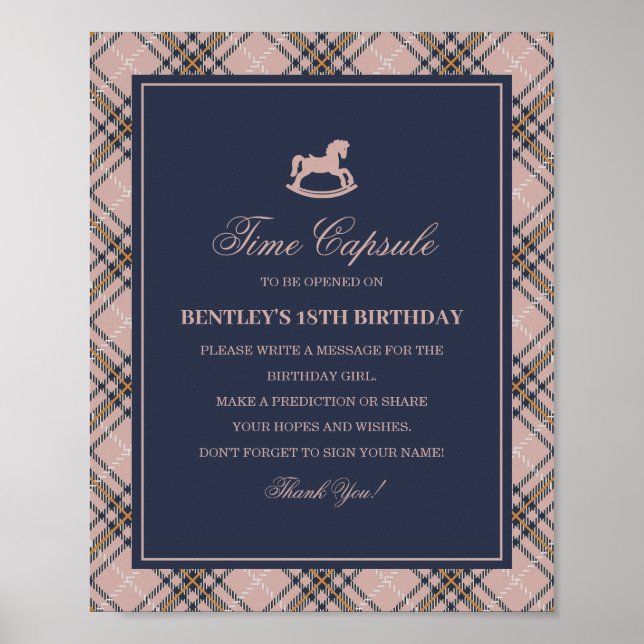 Poster Pink Tartan Plaid Rocking Horse Time Capsule (Devant)