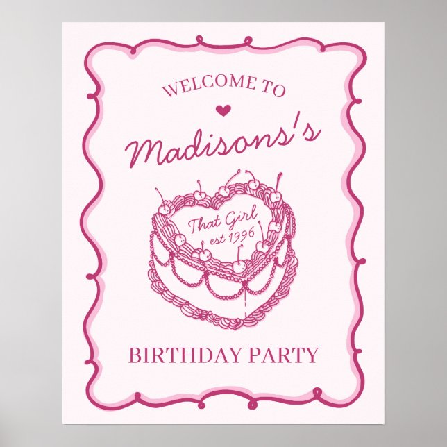 Poster Pink That Girl Heart Cherry Cake Anniversaire Bien (Devant)