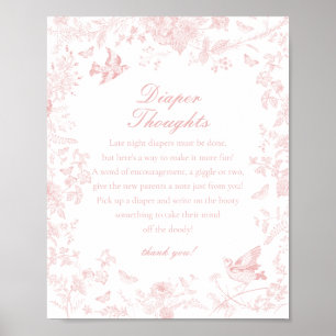 Poster Pink Toile De Jouy Diaper Thoughts Baby shower