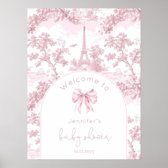 Poster Pink Toile De Jouy Paris Baby Shower Welcome (Devant)