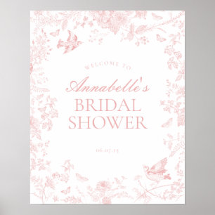 Poster Pink toile de jouy signe de bienvenue