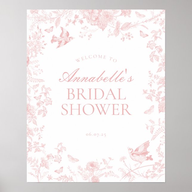Poster Pink toile de jouy signe de bienvenue (Devant)