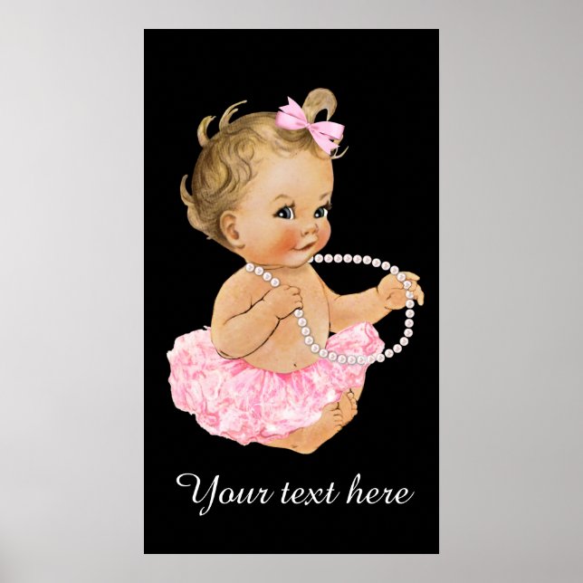 Poster Pink Tutu Baby Ballerina Baby shower perles (Devant)