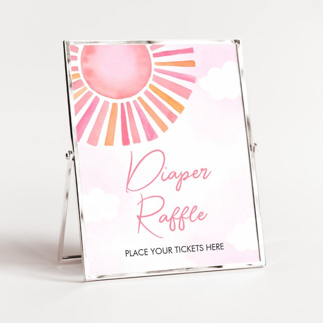 Poster Pink Un Petit Rayon De Chaleur De Soleil Raffle (Girl Sunshine Baby Shower Diaper Raffle Sign)