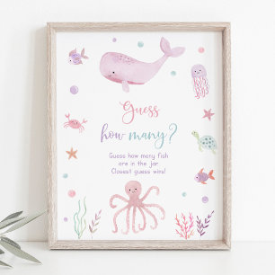 Poster Pink Under the Sea Anniversaire Devinez combien de