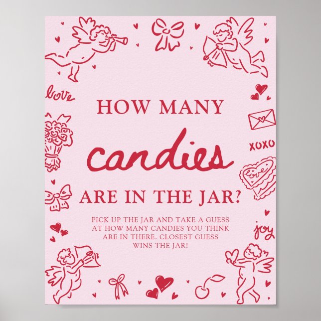Poster Pink Valentine Guess How Many Candies Baby Shower  (Devant)
