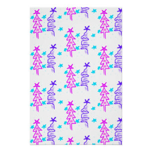 Poster Pink violet doodé noël arbre étoiles vacances pa