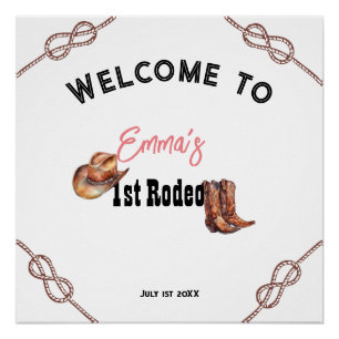 Poster Pink Western Rodeo Cowgirl 1ère fête d'anniversair