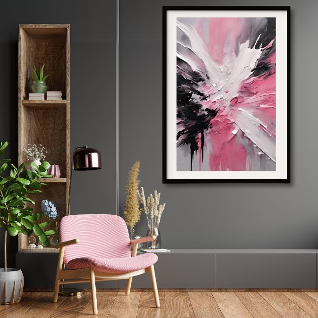 Poster Pink White et Black Splash Art sans cadre (Add a splash of color to your room with this pretty modern art print.)