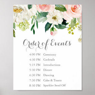 Poster Pink White Flower Wedding Order of Events Sign