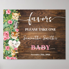 Poster Pink Wild Rustic Safari Animals Favors Baby Shower