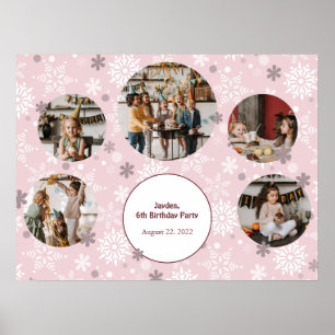 Poster Pink Winter Birthday Party Photo Collage Modèle