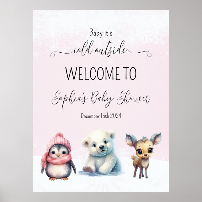 Poster Pink Winter Froid à l'extérieur Baby shower Affich (Devant)