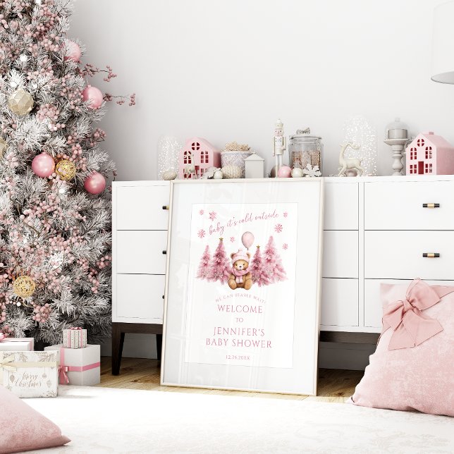 Poster Pink Winter Teddy Ours Bébé Fille Douche Bienvenue (Créateur téléchargé)