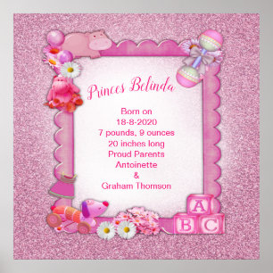 Poster Pinkie-Rose Nouveau bébé fille cadre photo